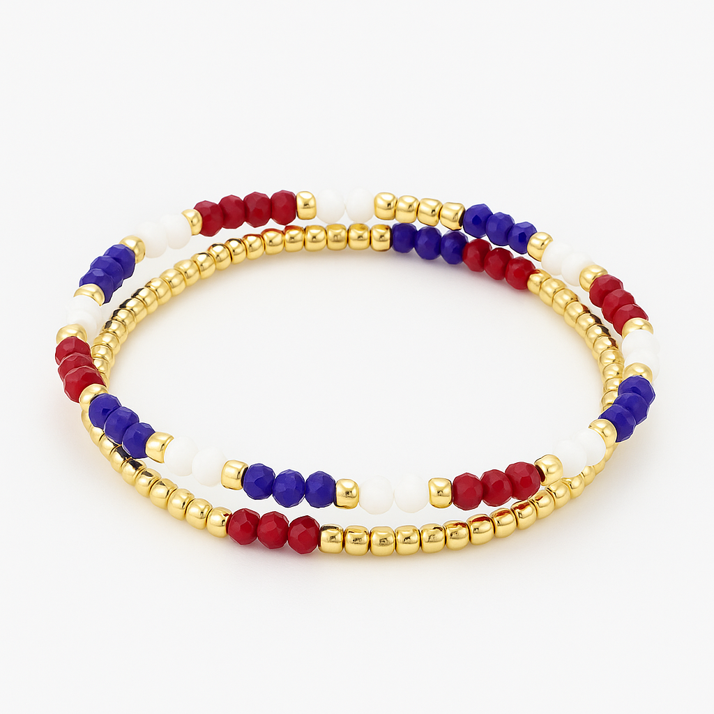 Red, White, & Blue Color Beaded Bracelet Set