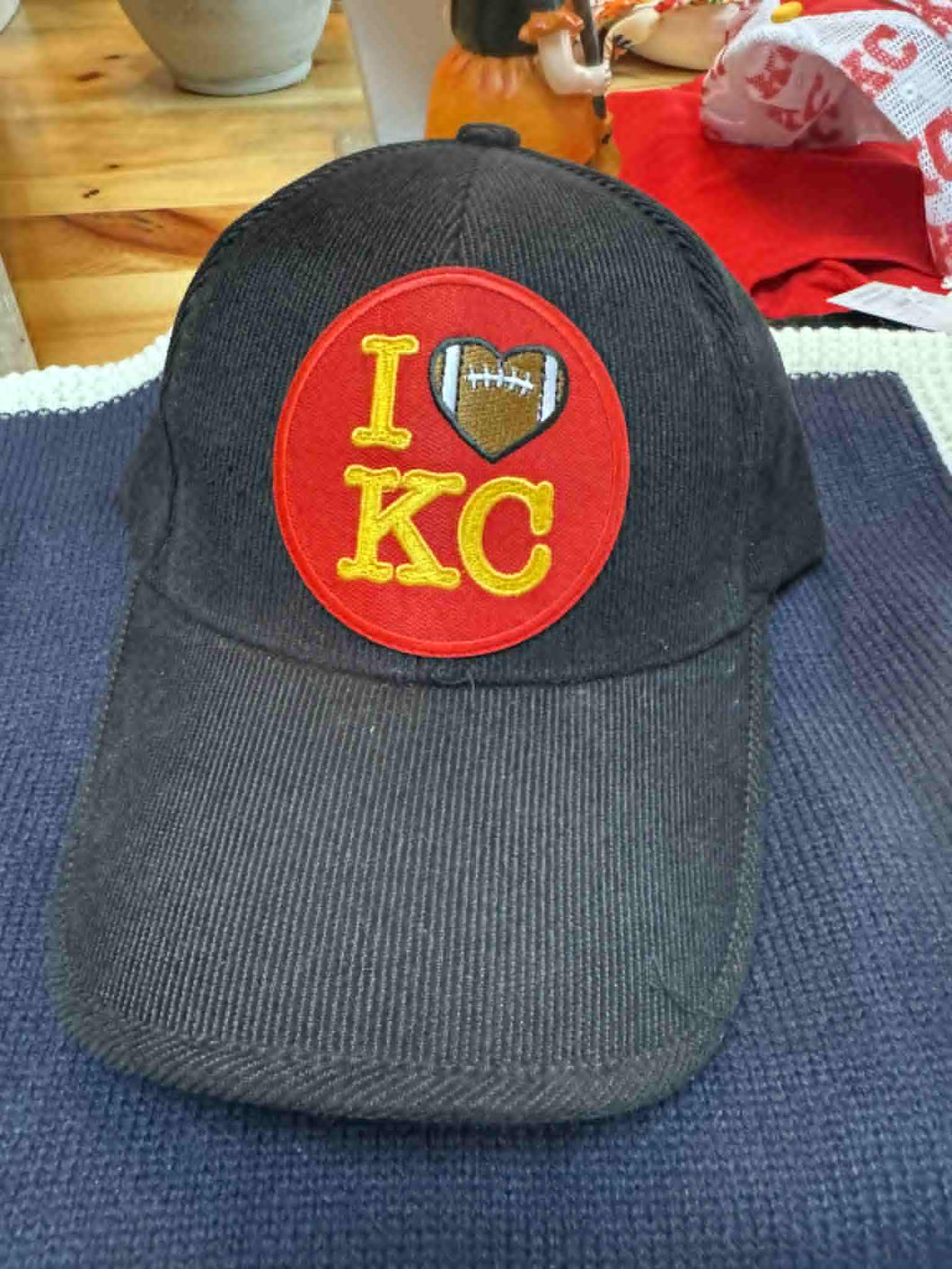 Black Corduroy Hat w/ I Heart KC Patch