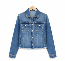 Load image into Gallery viewer, Medium Blue Denim Jacket w/ Fray Hem
