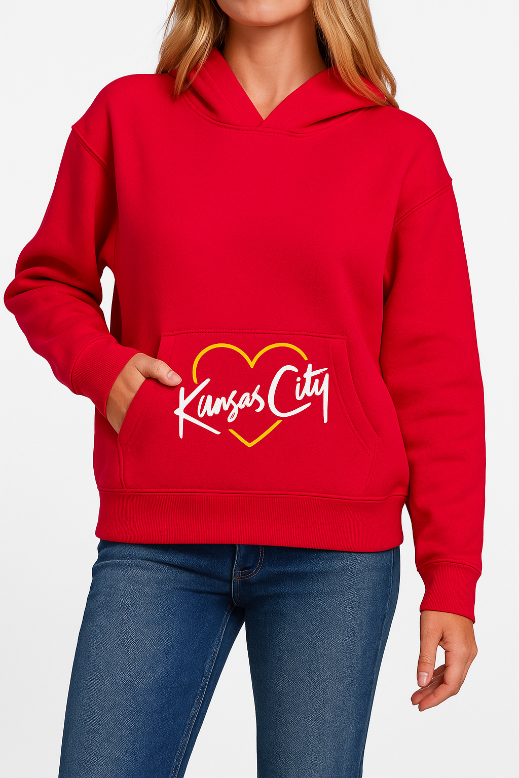 Red Kansas City Heart Hoodie Sweatshirt w/ Kangaroo Pocket