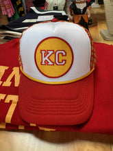 Load image into Gallery viewer, Red &amp; Yellow Checker KC Patch Trucker Hat

