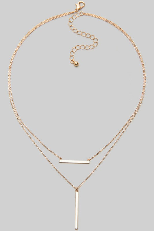 Gold Layered Bar Pendant Necklace