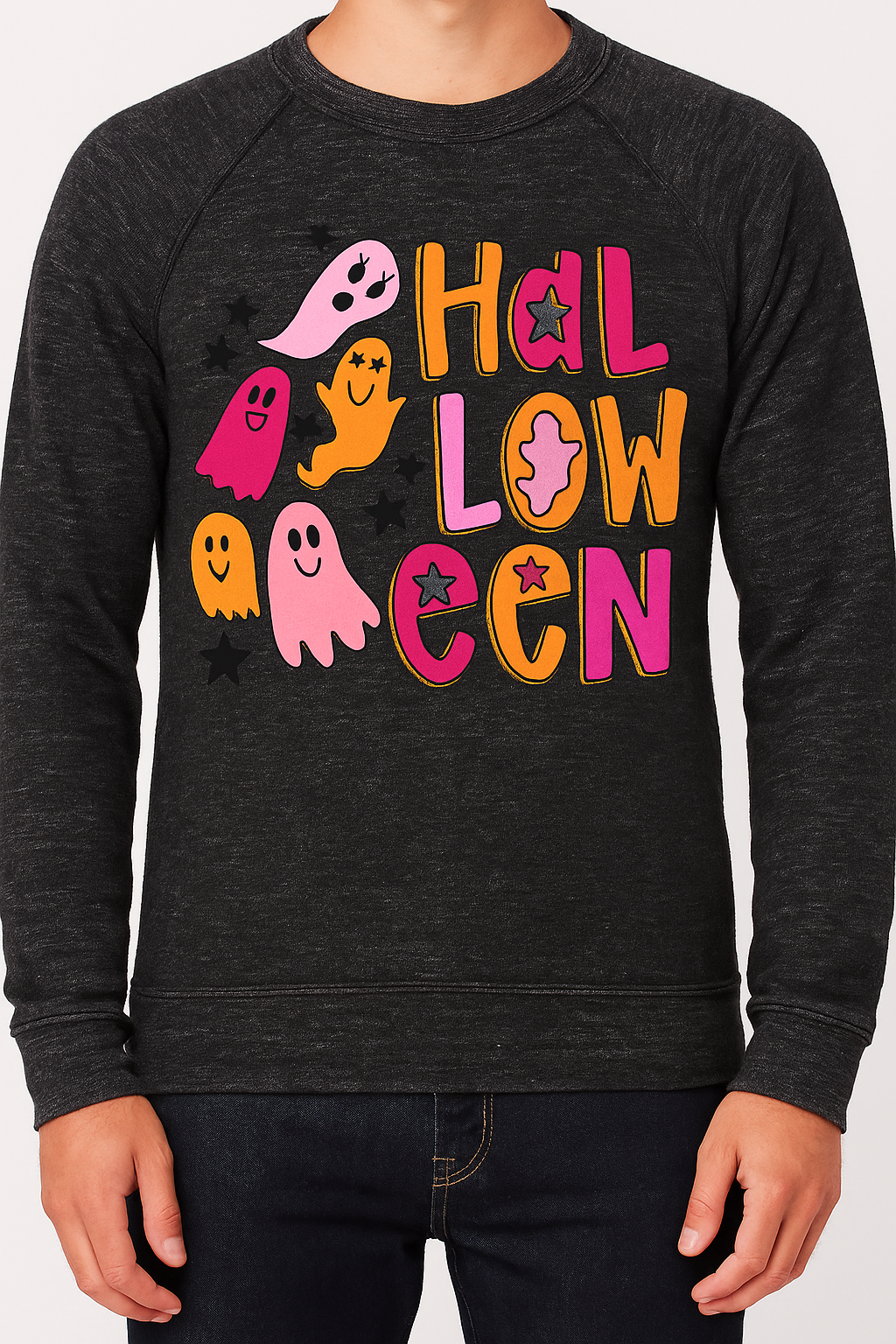 Ghost Halloween Gray Acid Wash Sweatshirt