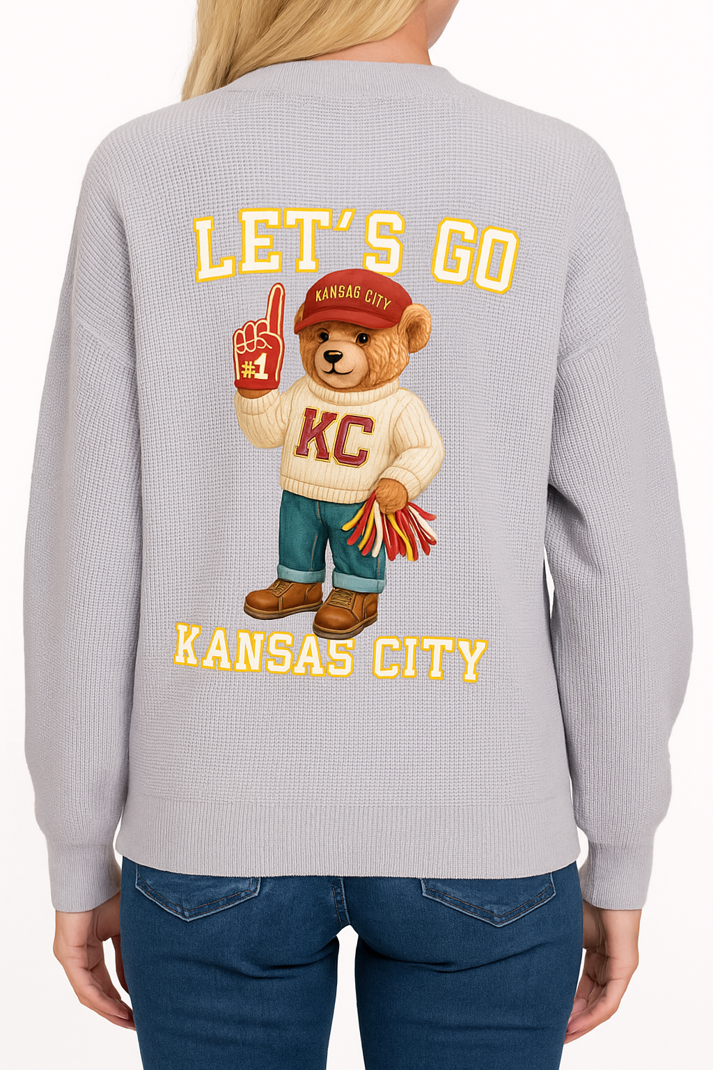 Cozy Gray Cardigan w/ Vintage KC Bear on Back