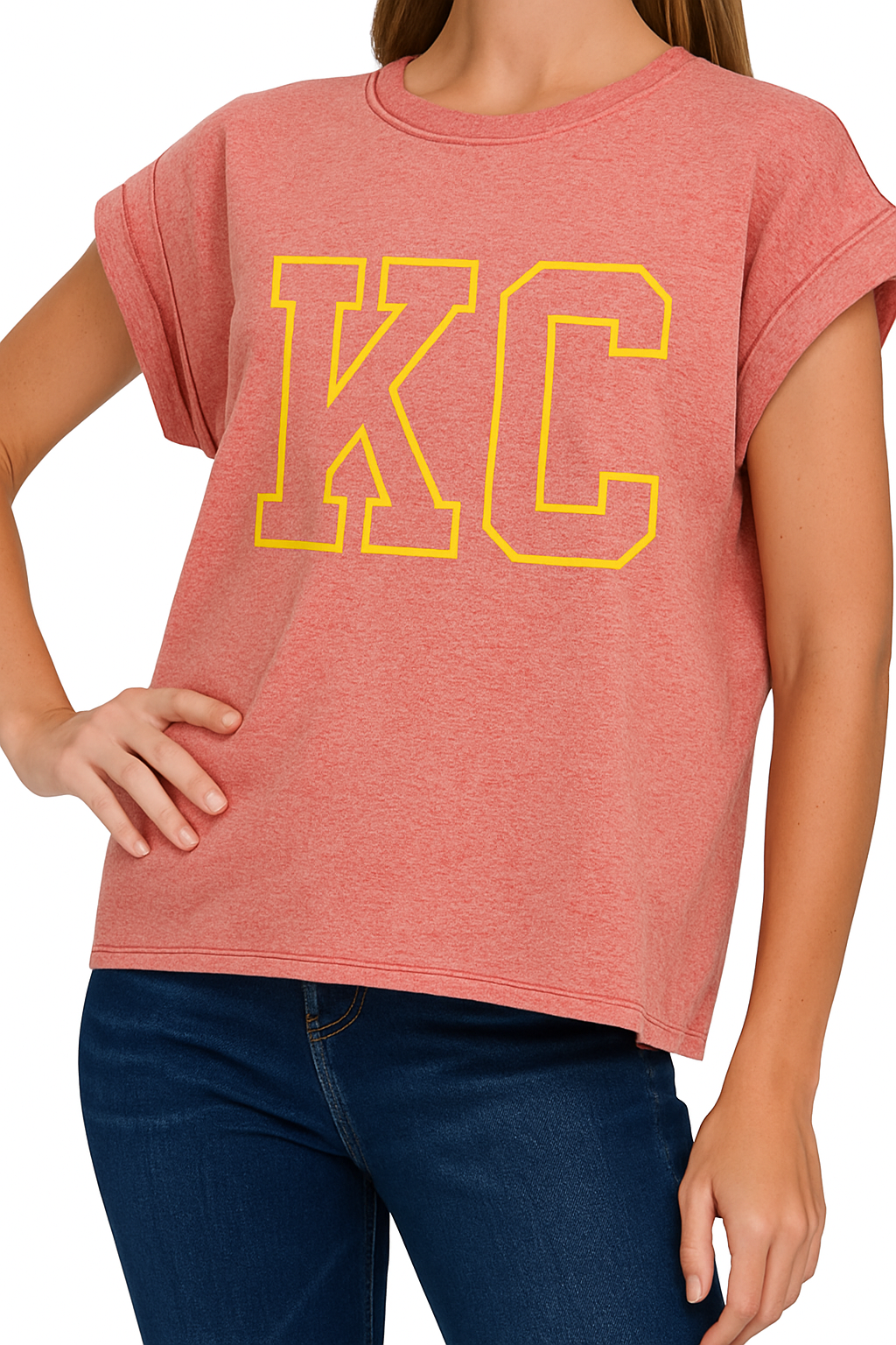 Heather Red Tee w/ Gold KC Block Letters