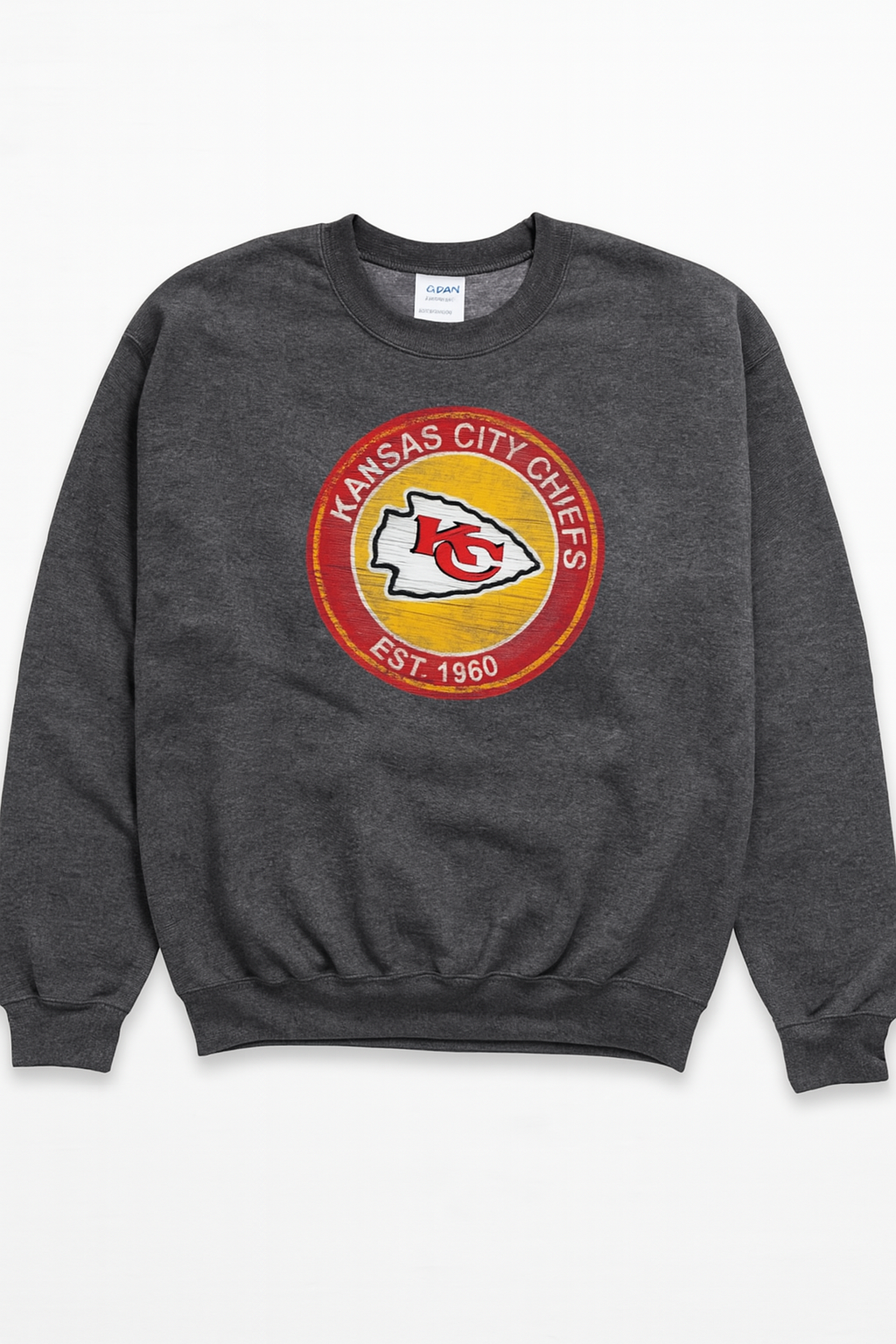 KC Football Round Image on Gray Sweatshirt