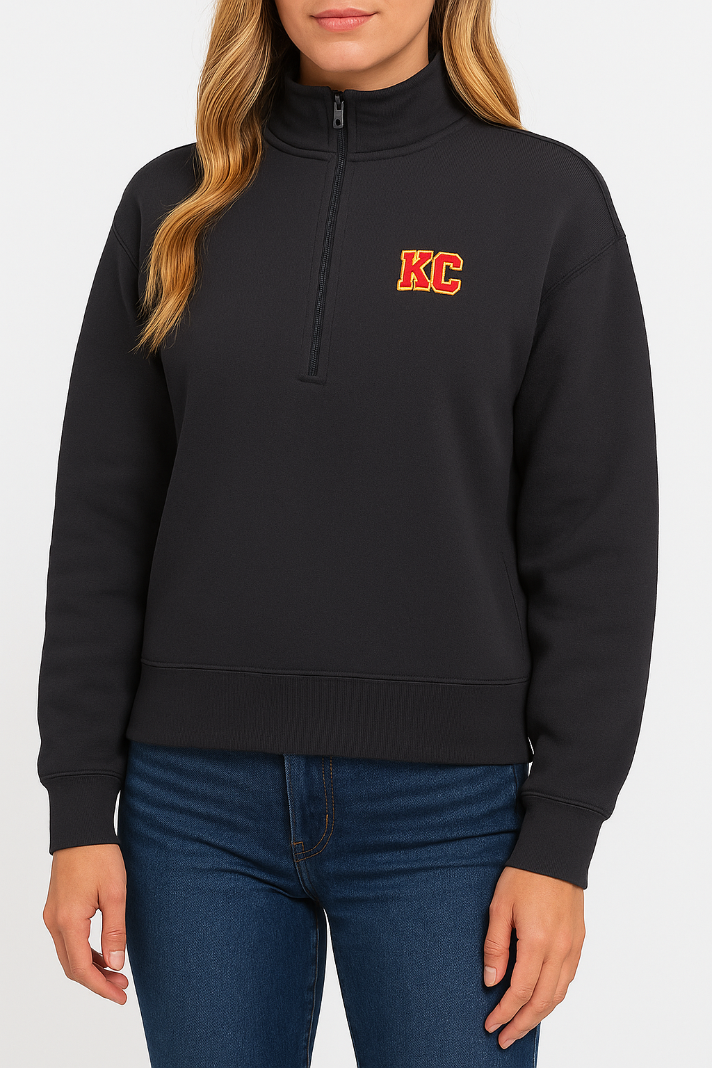 Black KC Patch 3/4 Zip Sweatshirt