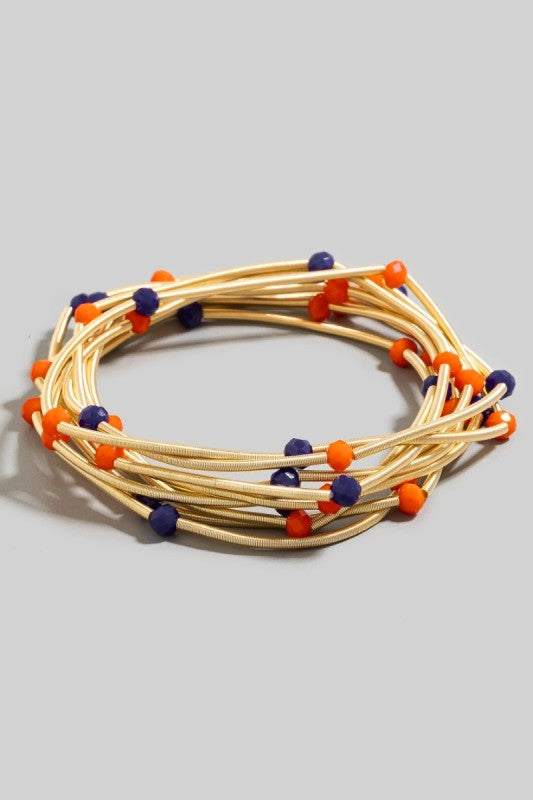 Blue & Orange Metallic Elastic Bracelet Set