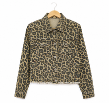 Load image into Gallery viewer, Animal Print Denim Jacket w/ Fray Hem
