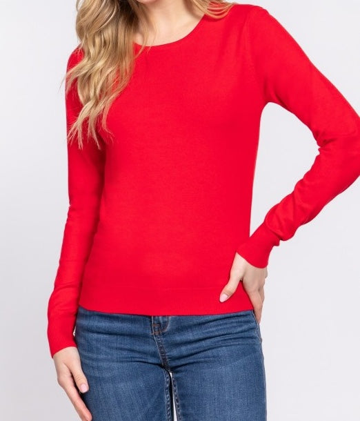 Red Long Sleeve Crew Neck Sweater