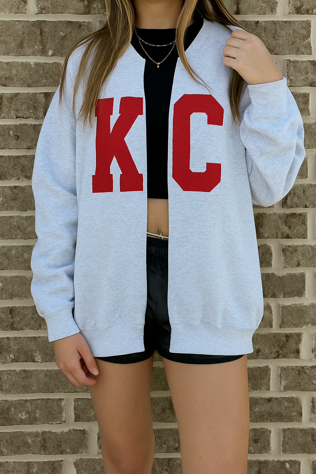 Gray Spilt Sweatshirt w/ Red KC Block Letters