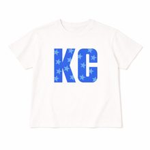 Load image into Gallery viewer, White Crop Tee w/ Blue Stars KC Image
