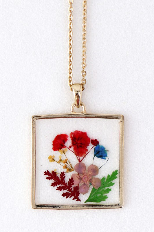 Square Pressed Floral Necklace