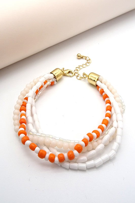 Orange & White Seedbead Bracelet
