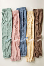 Load image into Gallery viewer, Linen Cargo Jogger Pants: Blue or Mint

