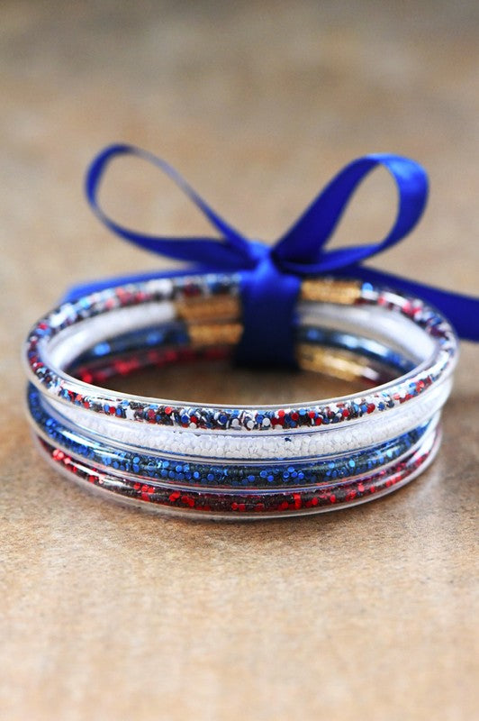 Red, White, & Blue Confetti Tube Bracelet Set