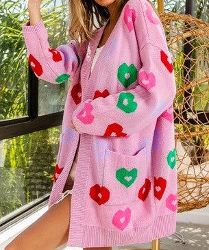 Pink Heart Long Cardigan