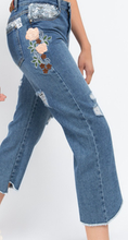 Load image into Gallery viewer, Floral &amp; Sequin Boyfriend Cut Jeans
