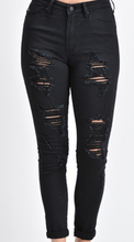 Load image into Gallery viewer, Black Distressed Skinny Jean
