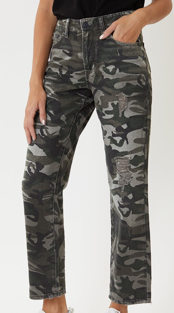 Shops camo distressed women's jeans