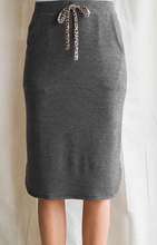 Load image into Gallery viewer, Charcoal Gray Skirt w/ Animal Print Drawstring
