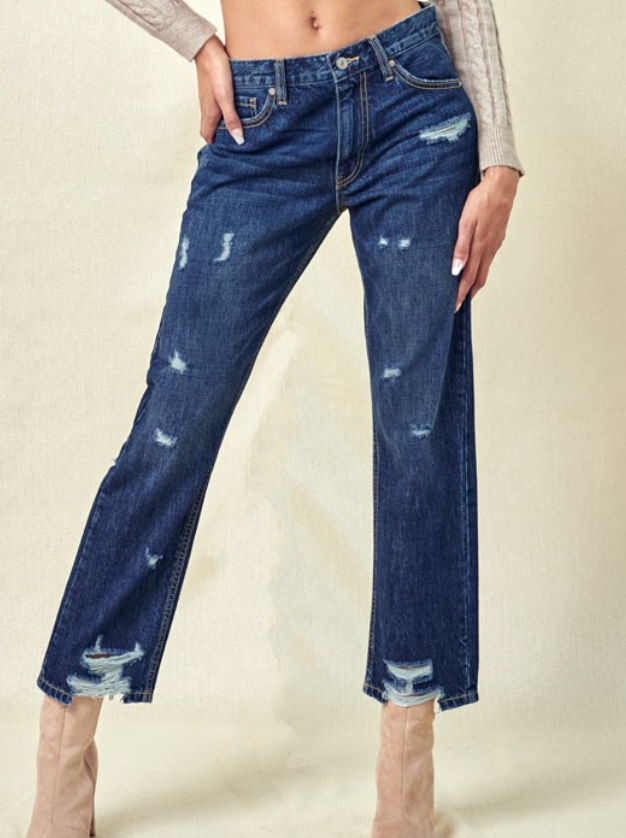 KanCan Dark High Rise Straight Leg Jean