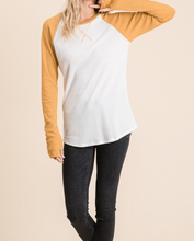 Load image into Gallery viewer, White &amp; Mustard &quot;Baseball&quot; Long Sleeve T-Shirt
