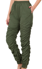 Load image into Gallery viewer, Ruched Pants w/ Elastic Waist (black or green)
