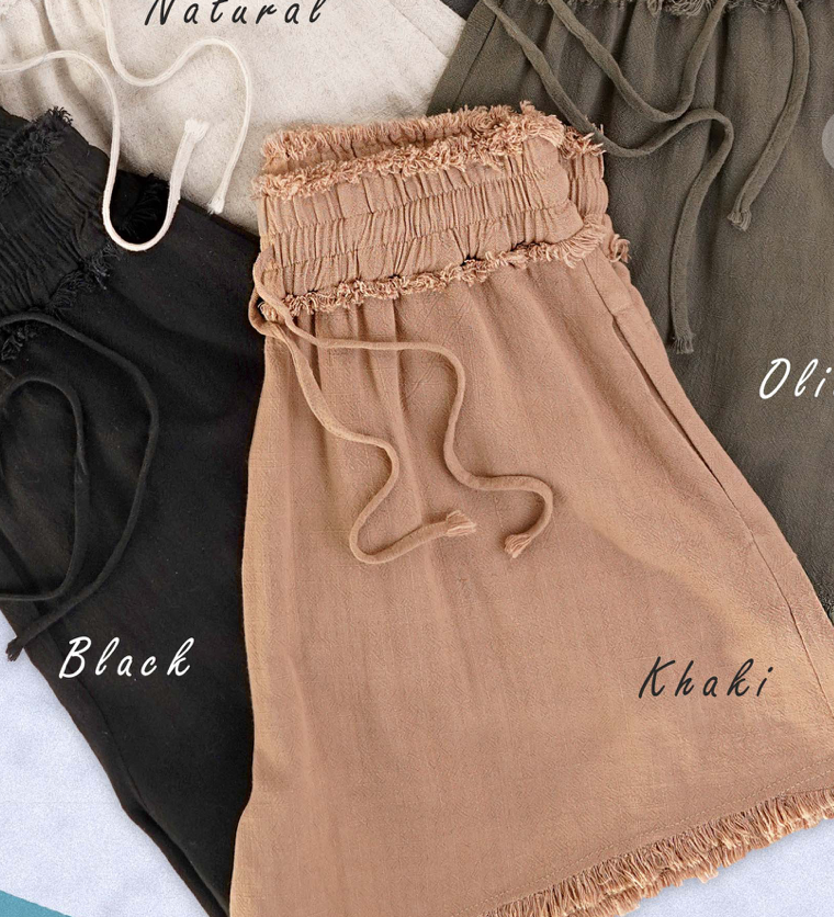 Khaki Linen Frayed Shorts