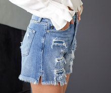 Load image into Gallery viewer, KanCan High Rise Patched &amp; Fray Hem Shorts
