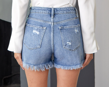 Load image into Gallery viewer, KanCan High Rise Patched &amp; Fray Hem Shorts
