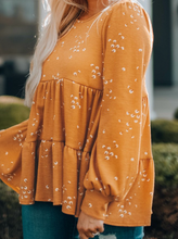 Load image into Gallery viewer, Orange Floral Tiered Ruffle Top
