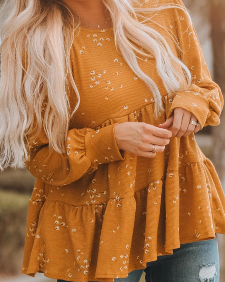 Orange Floral Tiered Ruffle Top