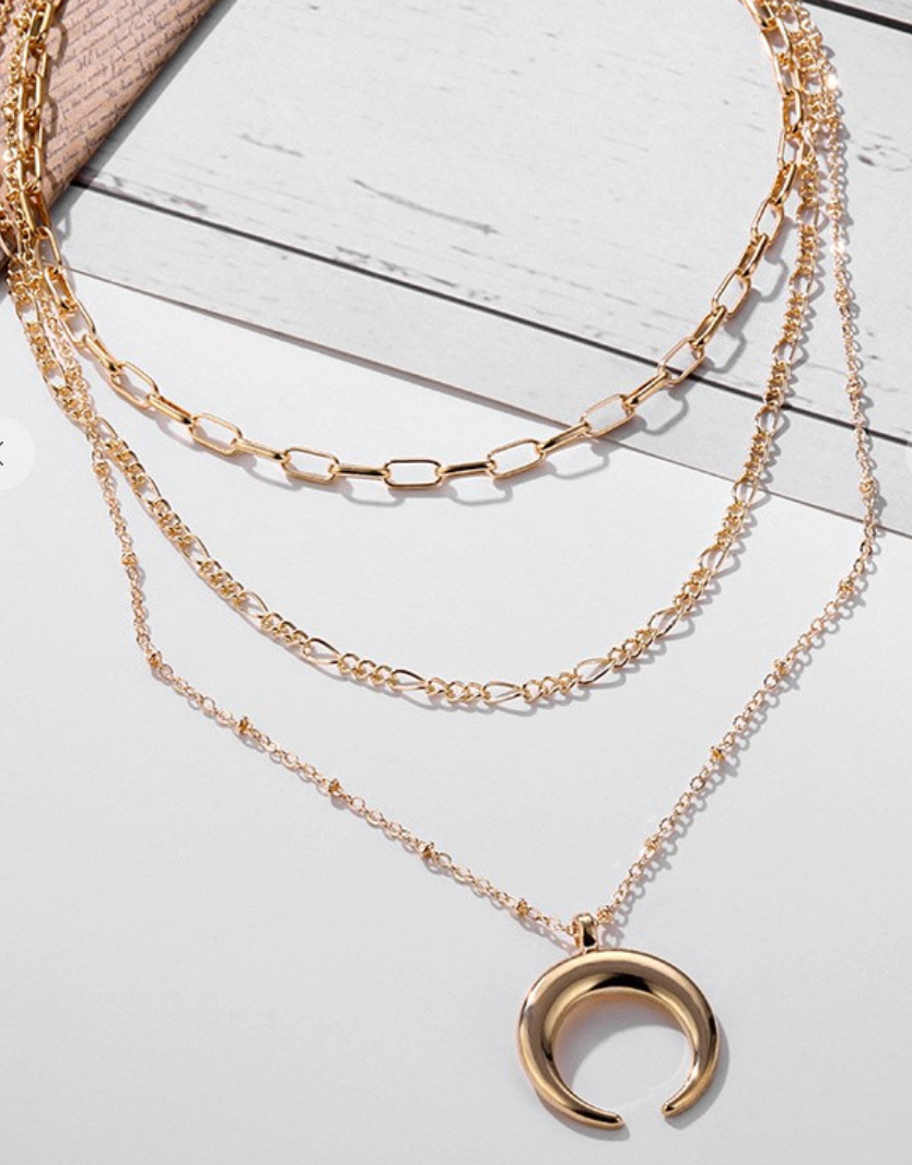 Gold 3-Layer Half Moon Pendant Necklace