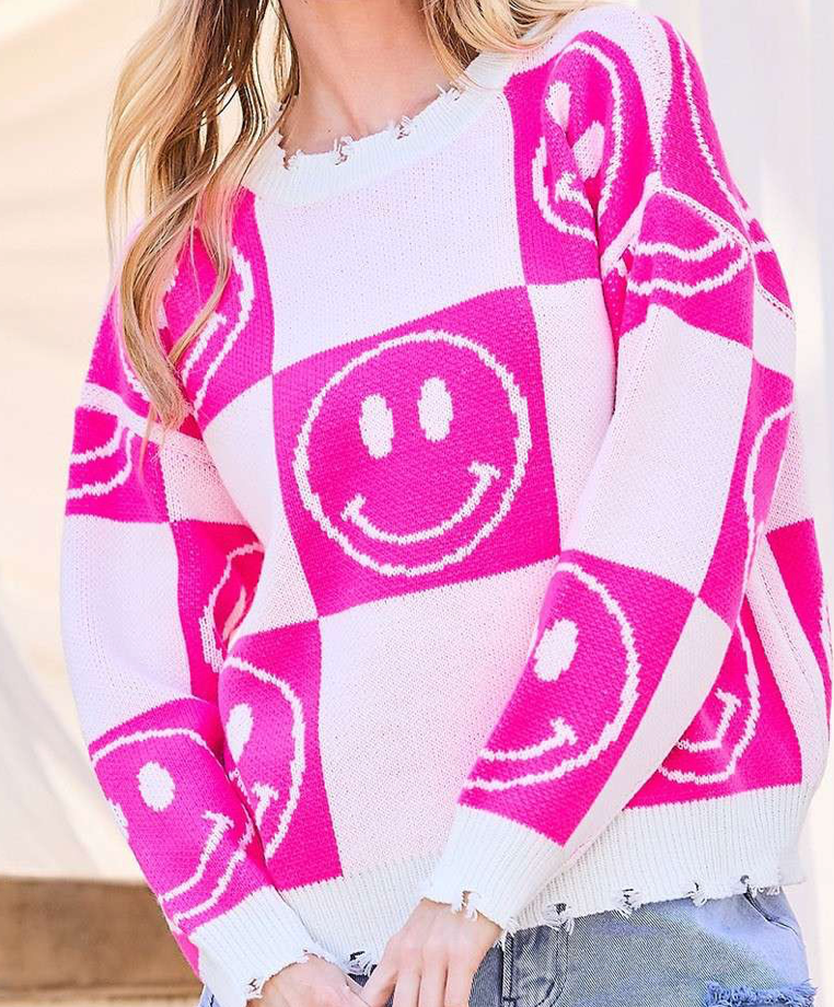 Pink Happy Face Sweater