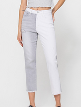 Load image into Gallery viewer, Gray &amp; White High Rise Crop Jean
