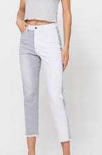 Load image into Gallery viewer, Gray &amp; White High Rise Crop Jean
