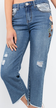 Load image into Gallery viewer, Floral &amp; Sequin Boyfriend Cut Jeans
